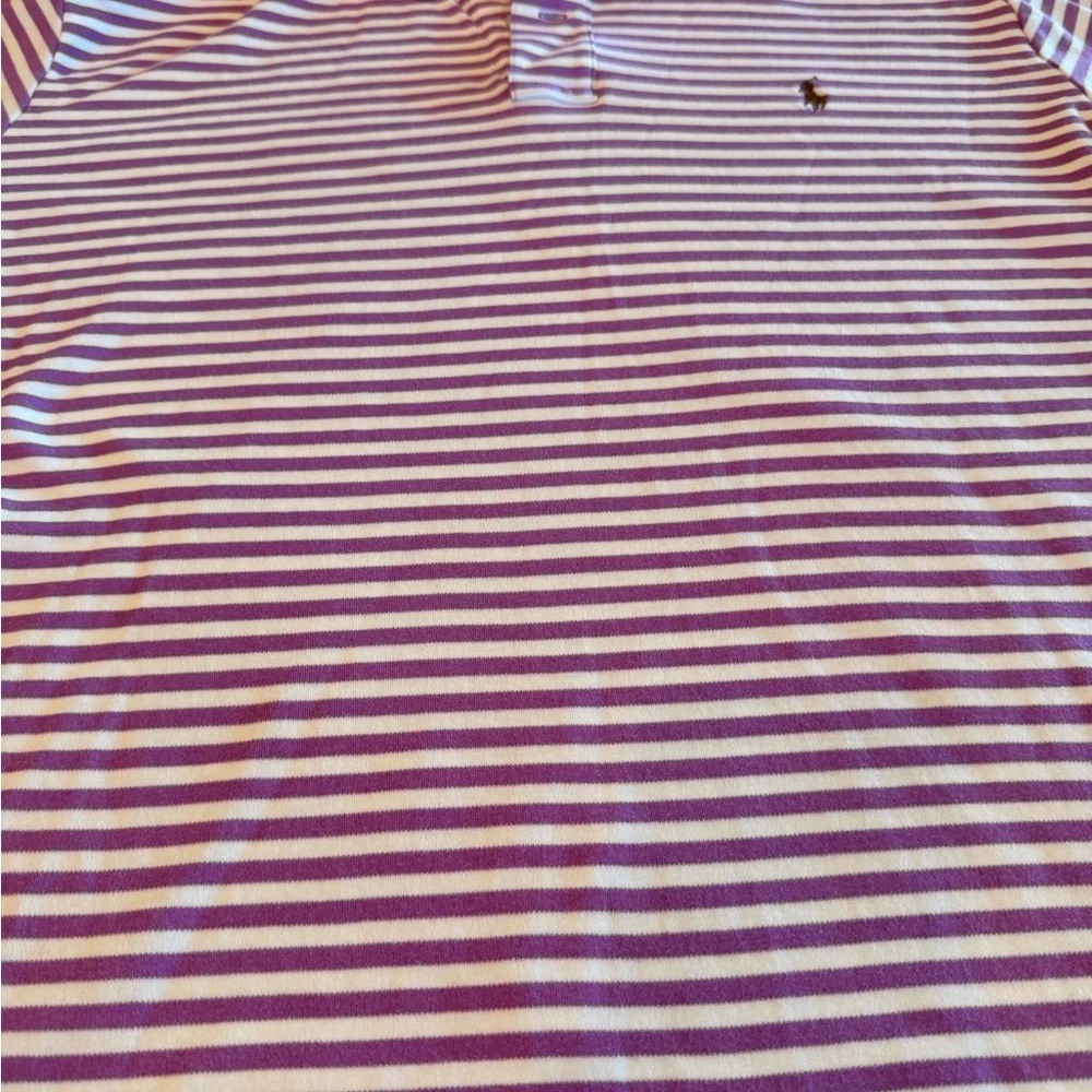 Polo by Ralph Lauren Purple and White Striped Polo with Brown Logo Sz XL